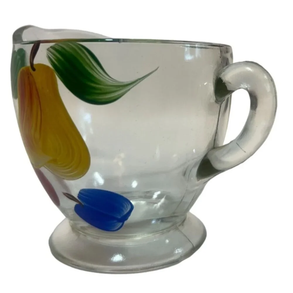 Vtg Hand Painted Glass Creamer Pear Plum Apple‎ colorful grannycore replacement